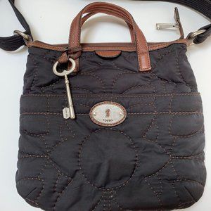 Fossil Black Fabric and Leather Trim Crossbody Bag